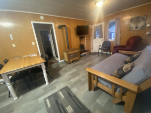 Cottage living room and dining table.